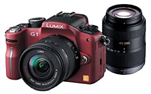 パナソニック デジタル一眼カメラ LUMIX (ルミックス) G1 Wレンズキット コンフォートレッド DMC-G1W-R(中古品)