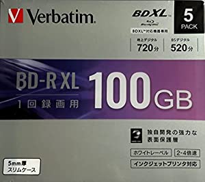 バーベイタム 4倍速対応BD-R XL 5枚パック 100GB ホワイトプリンタブル VBR520YP5D1(中古品)